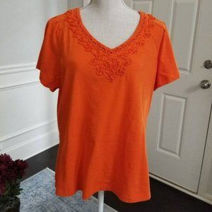 Choices 100% Cotton Tee in Orange Embellished Neck